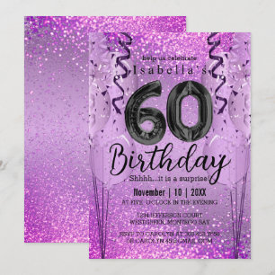 Invitation Parties scintillant violet et rose 60e anniversair