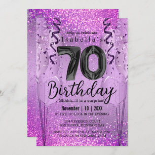 Invitation Parties scintillant violet et rose 70e anniversair