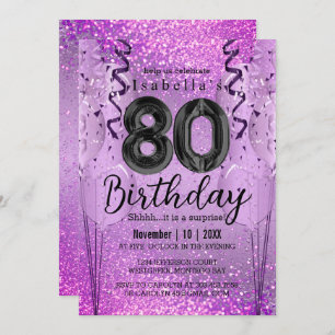 Invitation Parties scintillant violet et rose 80e anniversair