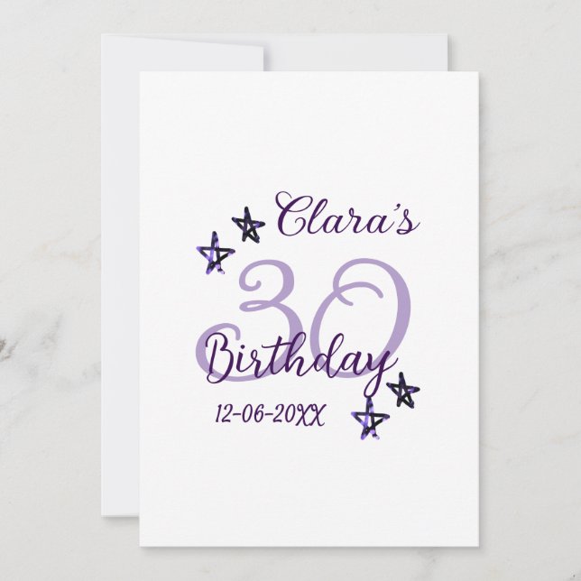 Invitation Parties scintillant violet étoiles 30e anniversair (Devant)
