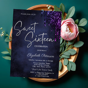 Invitation Parties scintillant violet foncé, bleu marine Swee