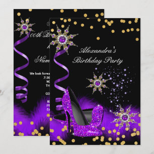 Invitation Parties scintillant violet haut talon noir or fête