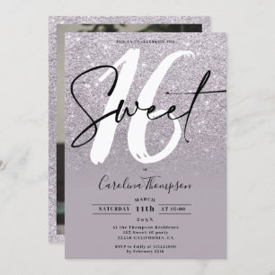 Invitation Parties scintillant violet moderne script de bordu