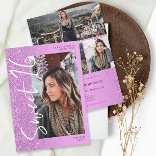 Invitation Parties scintillant violet ombre script 4 photos S