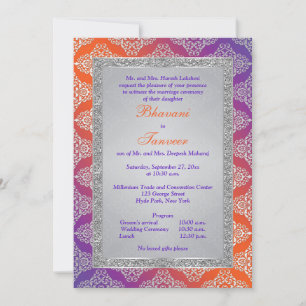 Invitation Parties scintillant violet, orange, argent FAUX In