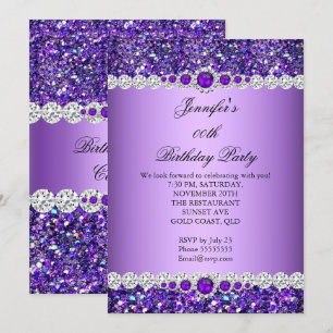Invitation Parties scintillant violet Pearl Diamond fête d'an