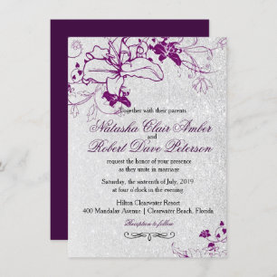 Invitation Parties scintillant violet profond Mariage floral 