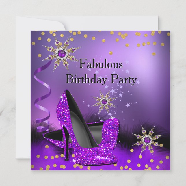 Invitation Parties scintillant violet talons hauts Anniversai (Devant)