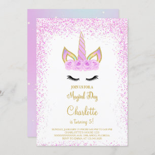 Invitation Parties scintillant violet Unicorn Anniversaire In