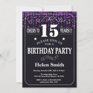 Invitation Parties scintillant violette 15e anniversaire Invi