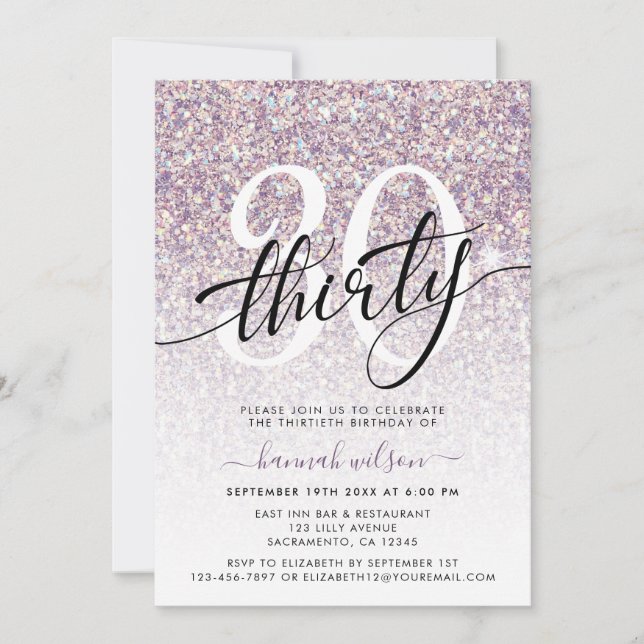 Invitation Parties scintillant violette 30e anniversaire Invi (Devant)