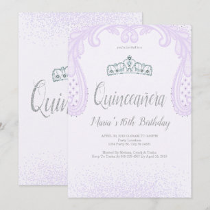 Invitation Parties scintillant violette et dentelle, Quinceañ