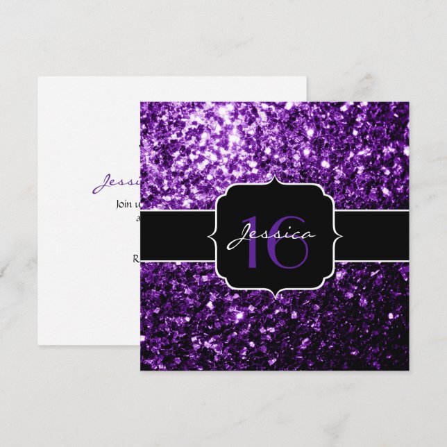 Invitation Parties scintillant violette étincelles Douce 16 C (Devant / Derrière)