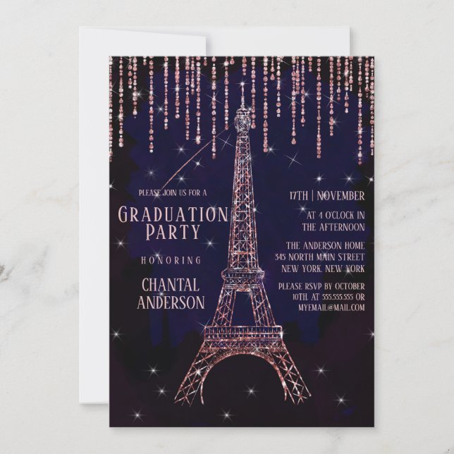 Invitation Parties scintillant violette Paris Tour Eiffel (Devant)