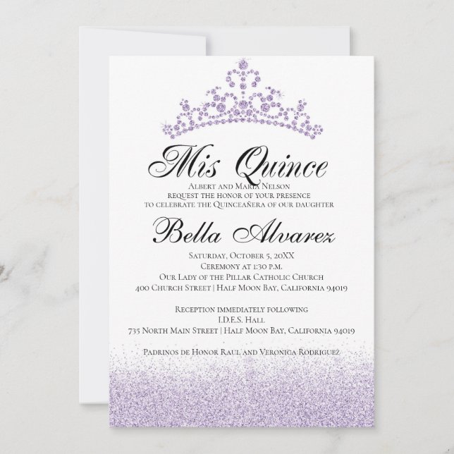 Invitation Parties scintillant violette Quinceañera Invitatio (Devant)