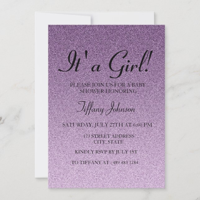 Invitation Parties scintillant violette se met en  une fille  (Devant)