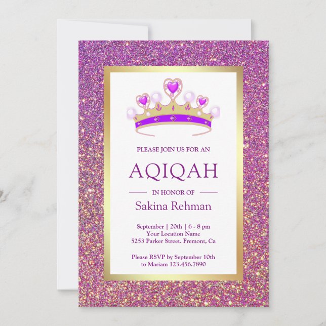 Invitation Parties scintillant violette Tiara Princess Aqiqah (Devant)