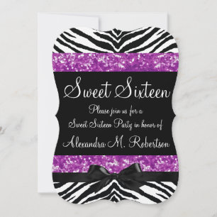 Invitation Parties scintillant violette Zebra Bow Sweet sixte