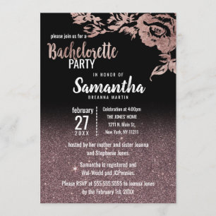 Invitation Parties scintillantes Bachelorette floral d'or de