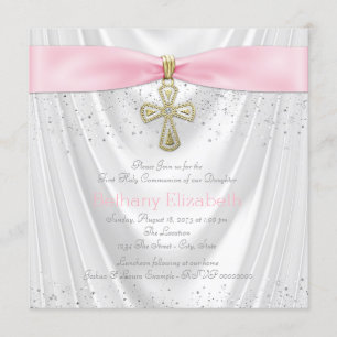 Invitation Parties scintillantes blanches de satin communion