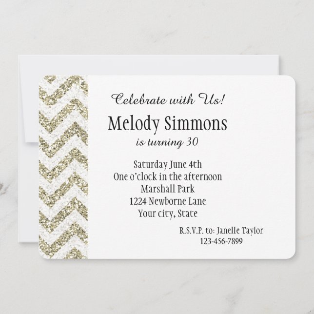 Invitation Parties scintillantes Chevron de Faux d'or (Dos)