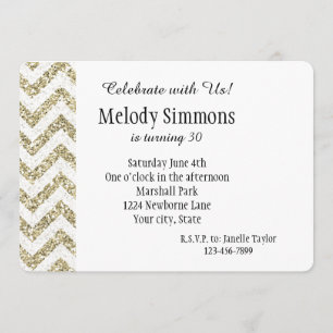 Invitation Parties scintillantes Chevron de Faux d'or