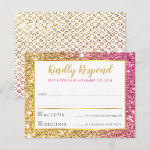 Invitation Parties scintillantes roses luxe d'or de RSVP de