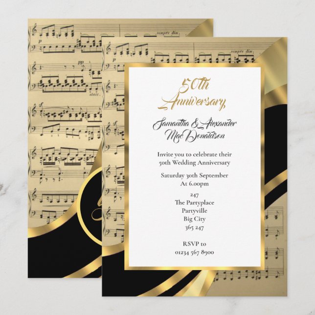 Invitation Partition de musique anniversaire de mariage de di (Devant / Derrière)