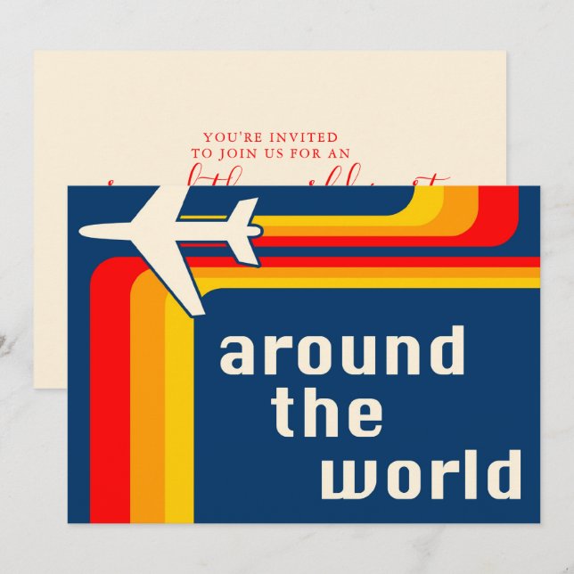 Invitation partout dans le monde, rayures rétro (Devant / Derrière)