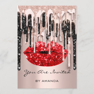 Invitation Party 16th Red Lips Kiss Rose Parties scintillant 