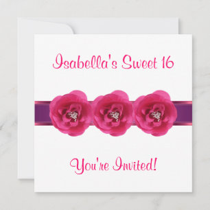 Invitation Party Blanc rose Fleur Douce 16