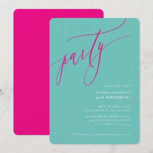 Invitation PARTY calligraphie style minimaliste amusant menth