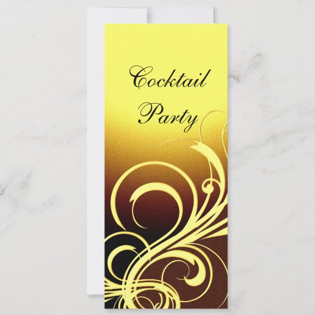 Invitation Party Elegant Yellow Gold Brown Floral (Front)