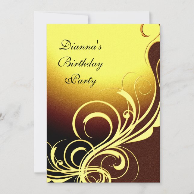 Invitation Party Elegant Yellow Gold Brown Floral (Front)