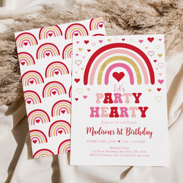 Invitation Party Heart Boho Rainbow Valentine Anniversaire (Créateur téléchargé)