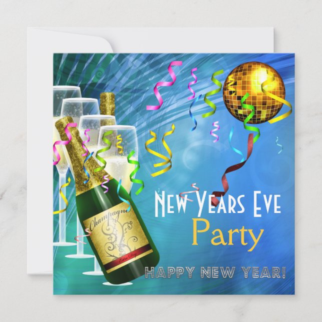Invitation Party New Years Eve Blue Gold (Front)