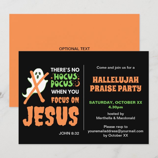Invitation PAS DE HOCUS POCUS Christian Halloween (Devant / Derrière)