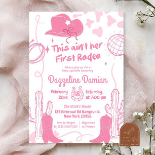 Invitation Pas son premier Baby shower Rodeo Disco Pink Bow