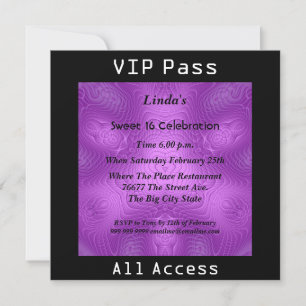 Invitation Pass VIP fête d'anniversaire 16 ans Sweet 16 Viole