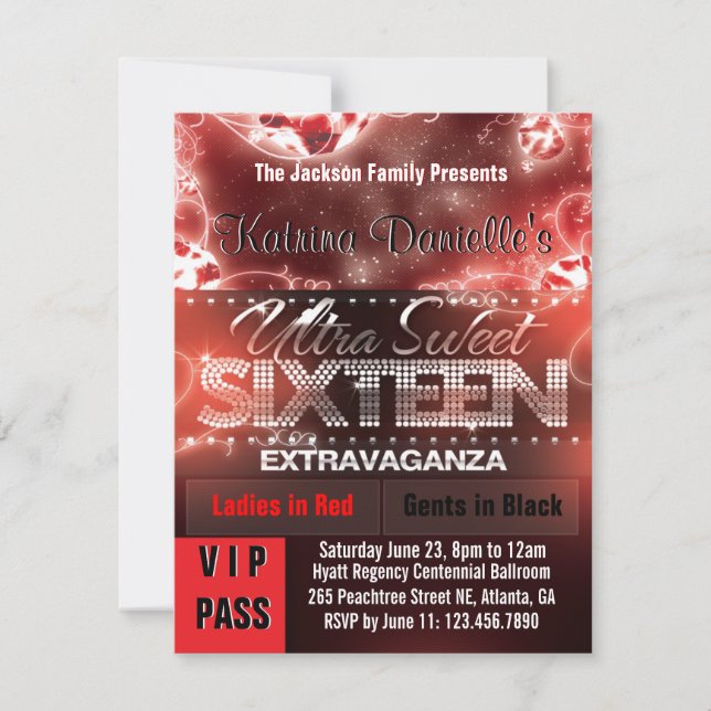 Invitation Passage du sweet sixteen VIP de lueur de diamant (Devant)