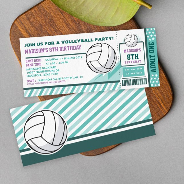 Invitation Passe-billets de volley-ball couleur modifiable An (Créateur téléchargé)