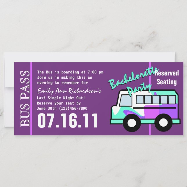 Invitation Passe-bus de la fête de Bachelorette (Devant)