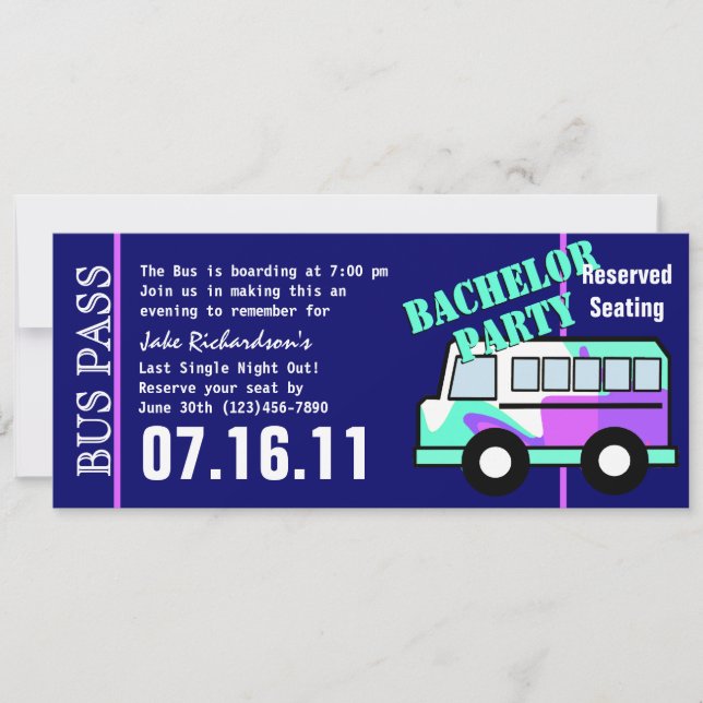 Invitation Passe de bus pour enterrement de vie de garçon (Devant)