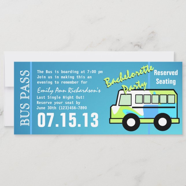 Invitation Passe de bus pour l'enterrement de vie de jeune fi (Devant)
