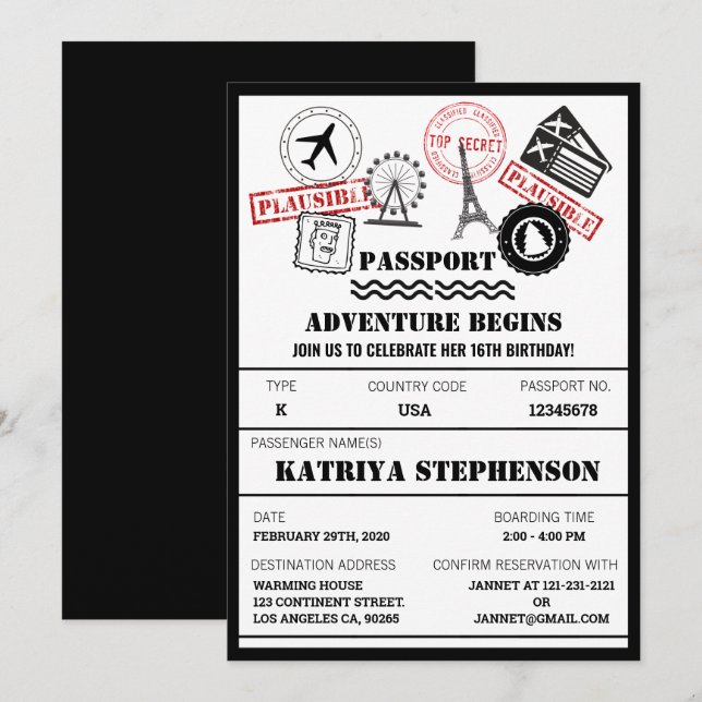 Invitation Passe d'embarquement aérien Anniversaire Aventure  (Devant / Derrière)