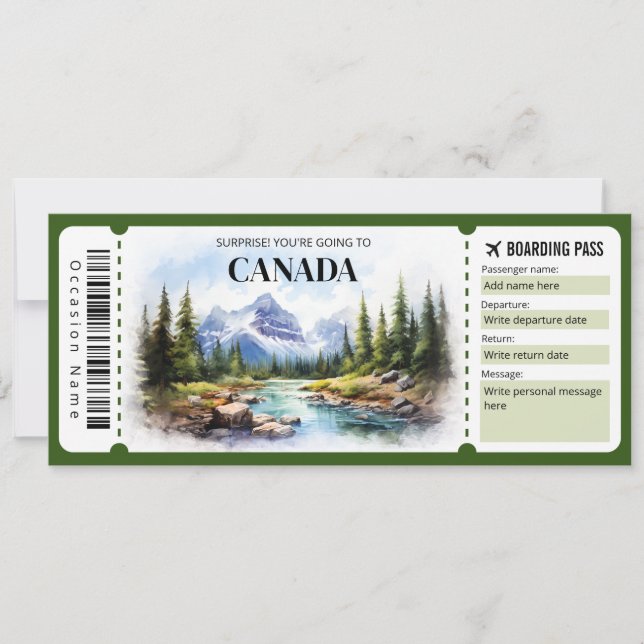 Invitation Passe d'embarquement Canada modifiable Billet avio (Devant)