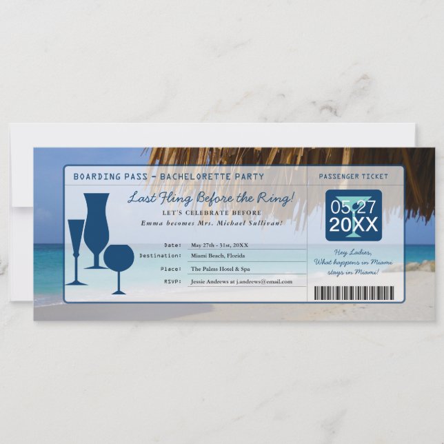 Invitation Passe d'embarquement de la Bachelorette Beach (Devant)