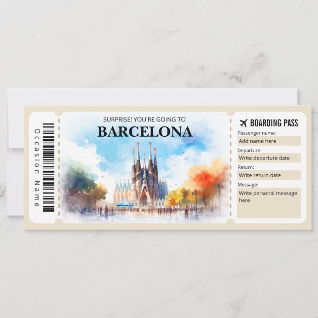 Invitation Passe d'embarquement modifiable Barcelona Espagne (Devant)