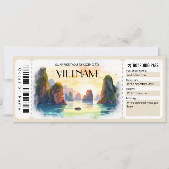 Invitation Passe d'embarquement modifiable Vietnam Plane (Devant)