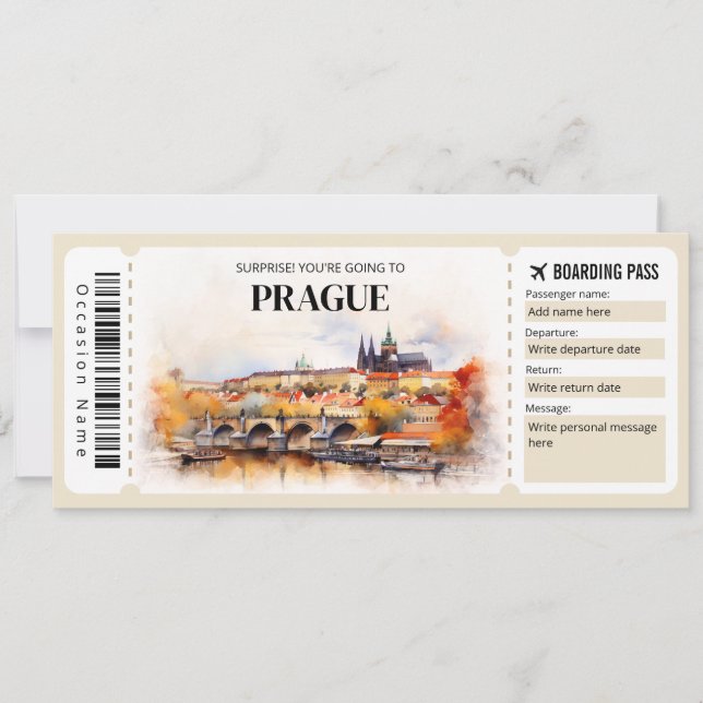 Invitation Passe d'embarquement Prague modifiable (Devant)
